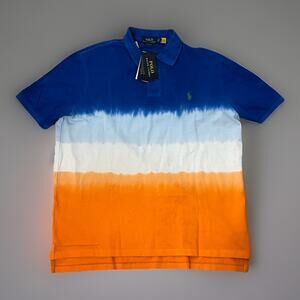 Polo Ralph Lauren Men’s L Polo Shirt Tie Dye Blue Orange White Classic Fit NEW
